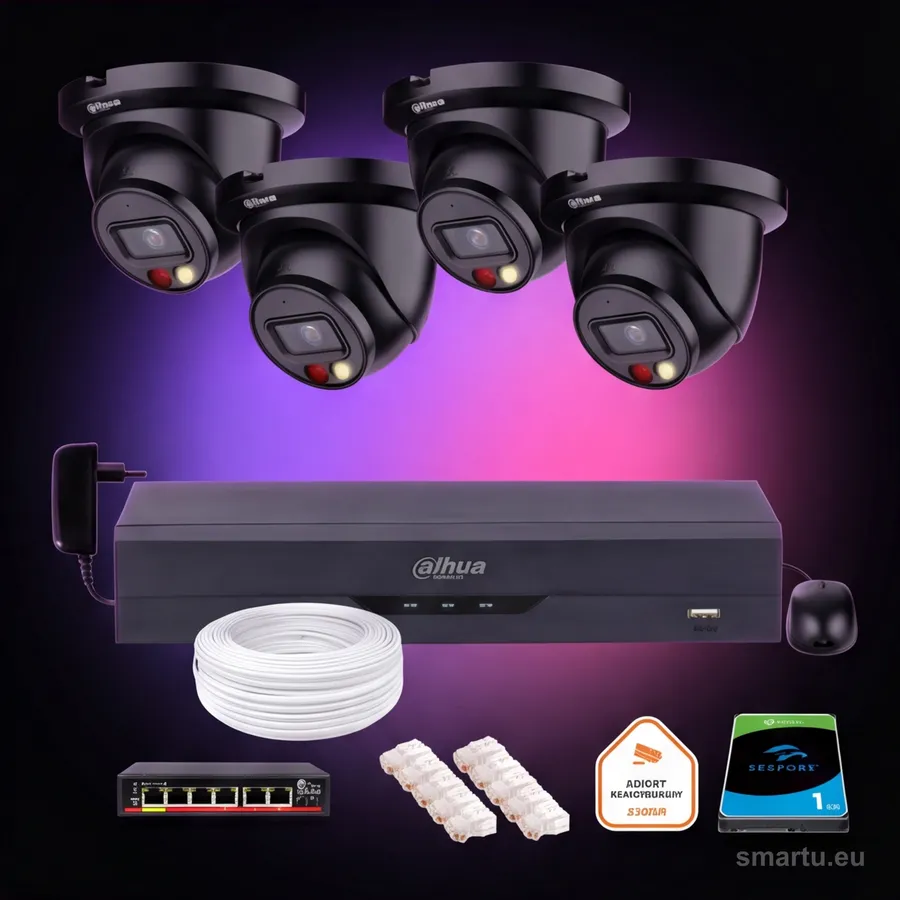 Dahua IPC-HDW2849TM-S-IL-BLACK zestaw 4 kamer IP 8Mpx 4K czarne WizSense Dual Light dysk twardy NVR