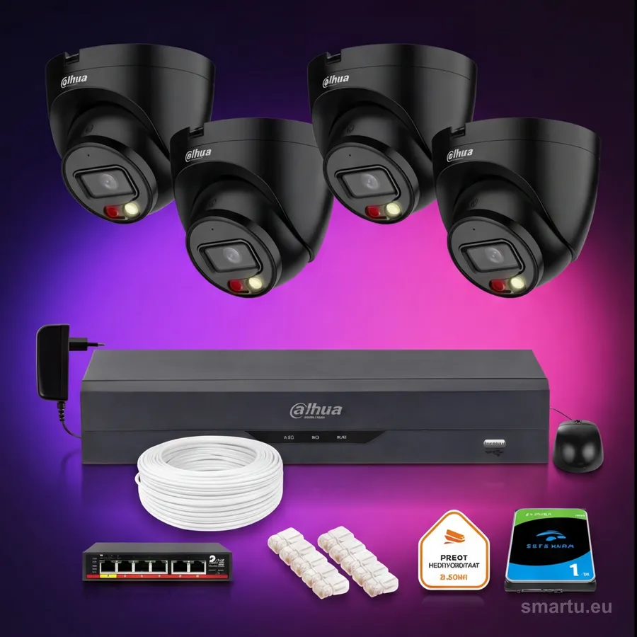 Dahua zestaw monitoringu IP 4mpx 4 kamery zewnętrzne NVR dysk twardy PoE Dual Light WizSense Dahua zestaw monitoringu IP 4mpx 4 kamery zewnętrzne NVR dysk twardy PoE Dual Light WizSense