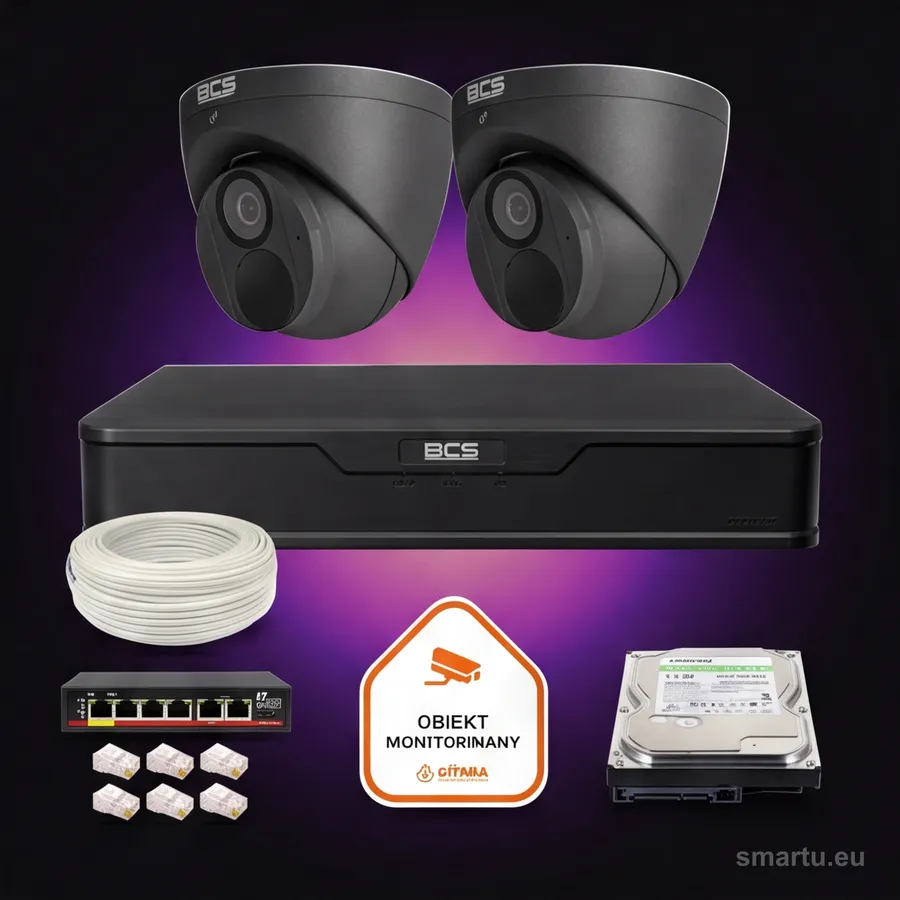 Zestaw monitoringu IP BCS Point 2x Kamera BCS-P-EIP28FWR3-Ai2-G Rejestrator z dyskiem Zestaw monitoringu IP BCS Point 2x Kamera BCS-P-EIP28FWR3-Ai2-G Rejestrator z dyskiem