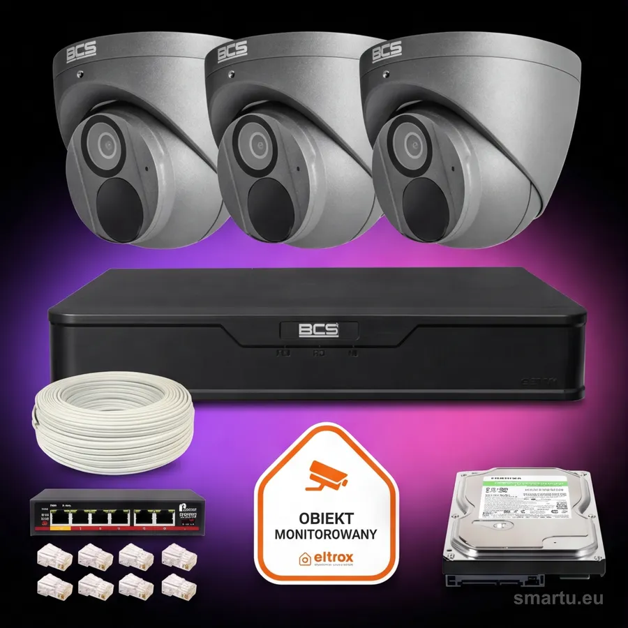 Zestaw monitoringu IP BCS Point 3x Kamera BCS-P-EIP28FWR3-Ai2-G Rejestrator z dyskiem Zestaw monitoringu IP BCS Point 3x Kamera BCS-P-EIP28FWR3-Ai2-G Rejestrator z dyskiem
