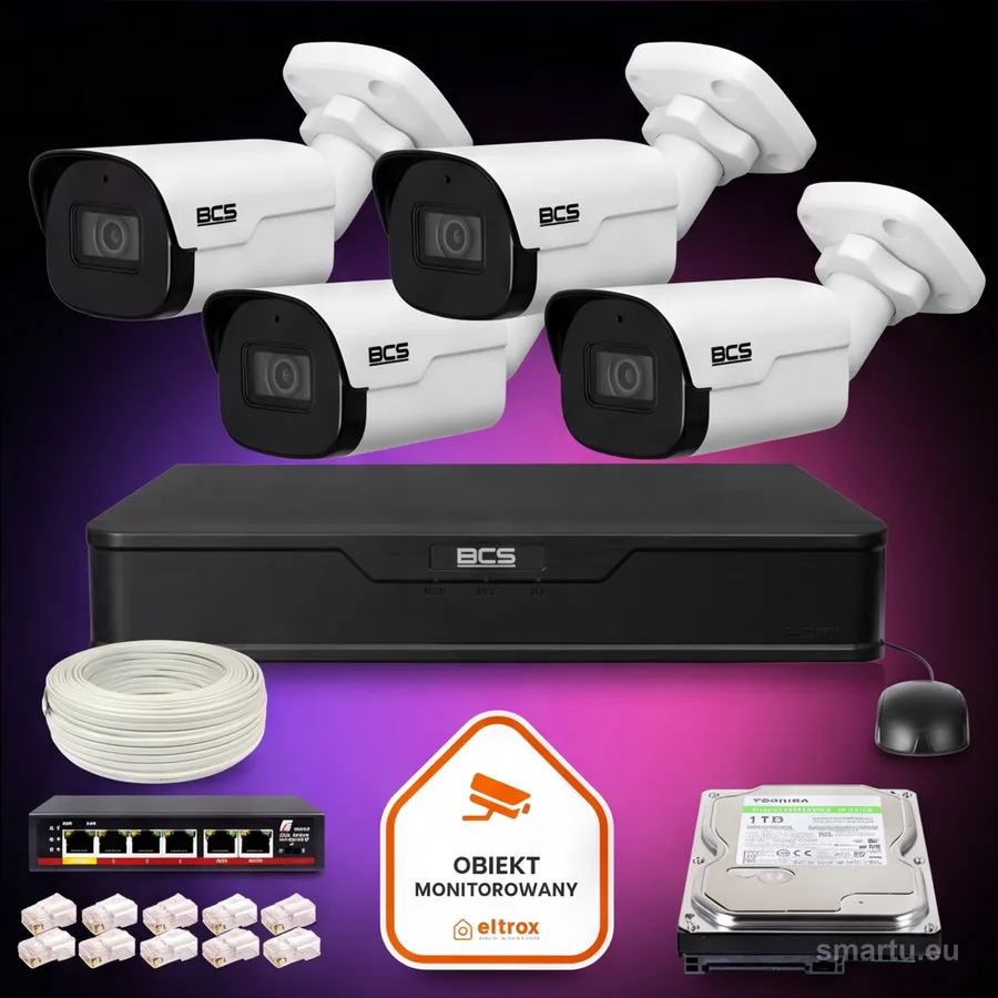 Zestaw monitoringu IP BCS Point 4x Kamera BCS-P-TIP24FSR4-Ai2 Rejestrator z dyskiem 1TB Zestaw monitoringu IP BCS Point 4x Kamera BCS-P-TIP24FSR4-Ai2 Rejestrator z dyskiem 1TB