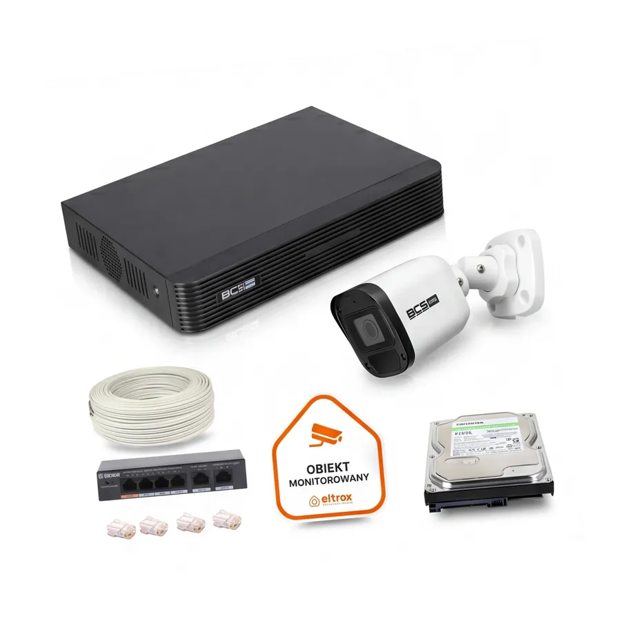Zestaw monitoringu IP BCS Basic 1x Kamera BCS-B-TIP15FR3(2.0) Rejestrator z dyskiem Zestaw monitoringu IP BCS Basic 1x Kamera BCS-B-TIP15FR3(2.0) Rejestrator z dyskiem