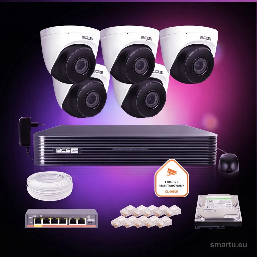 Zestaw monitoringu IP BCS Basic 4x Kamera BCS-B-EIP45VSR3(2.0) Rejestrator z dyskiem