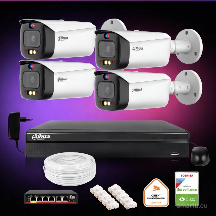 Zestaw monitoringu IP Dahua TIOC 8mpx 4K 4 kamery tubowe NVR z dyskiem