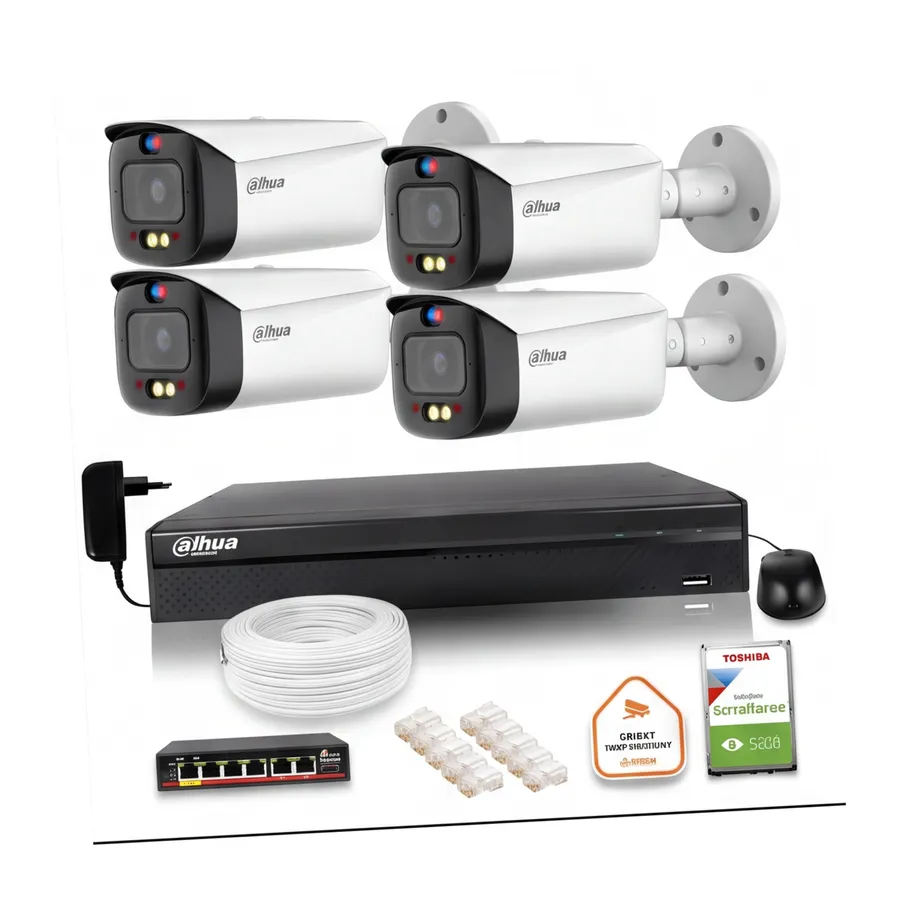 Zestaw monitoringu IP Dahua TIOC 5mpx 2K 4 kamery tubowa NVR z dyskiem Zestaw monitoringu IP Dahua TIOC 5mpx 2K 4 kamery tubowa NVR z dyskiem