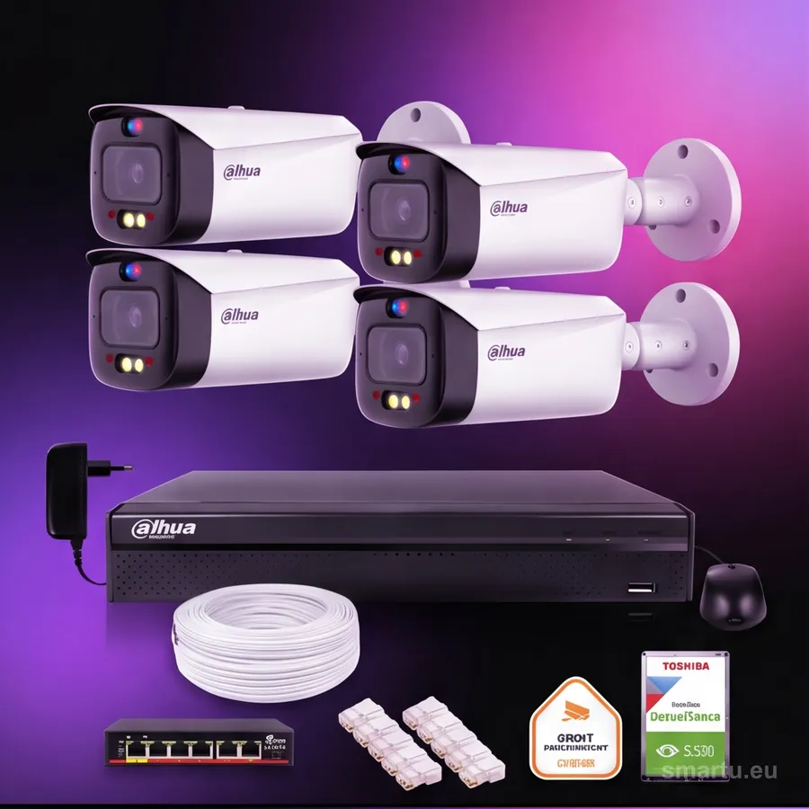 Zestaw monitoringu IP Dahua TIOC 5mpx 2K 4 kamery tubowa NVR z dyskiem