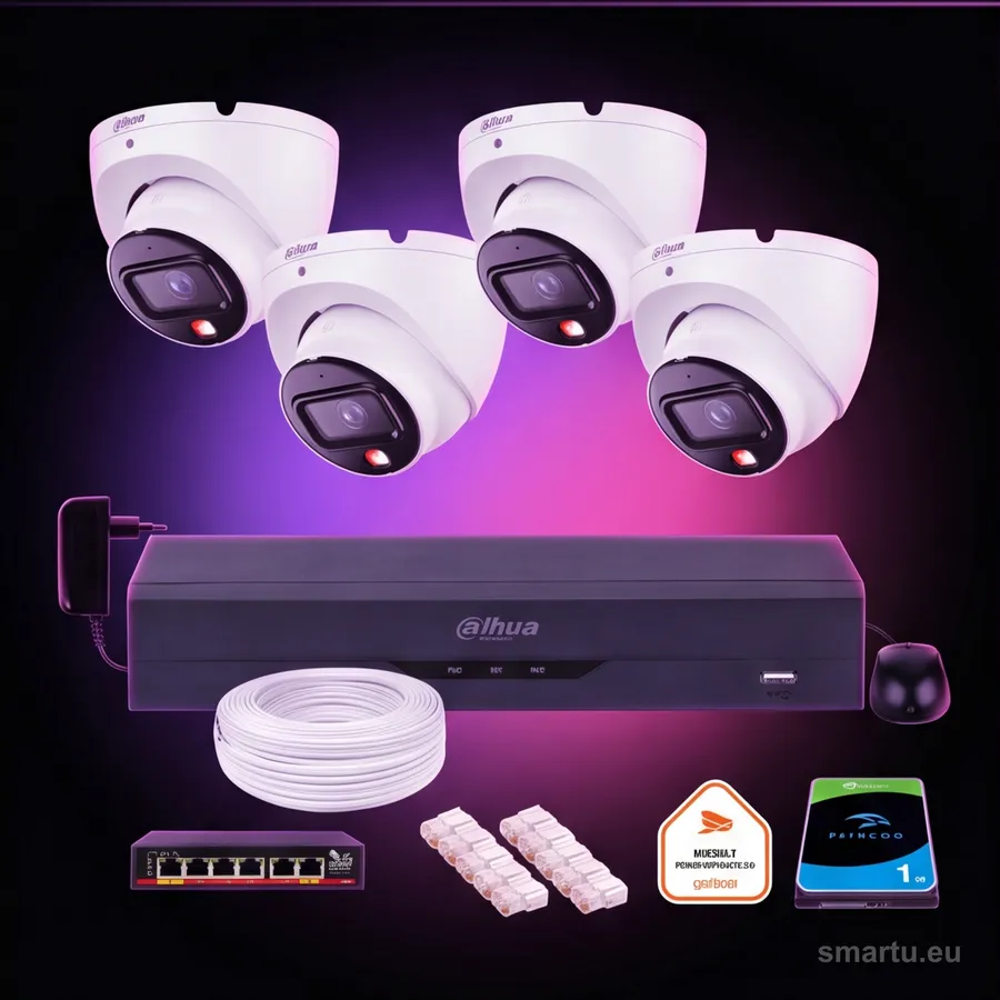 Dahua zestaw monitoringu IP 4 kamery zewnętrzne 6 Mpx Dual Light PoE NVR dysk 1TB gotowy do instalacji