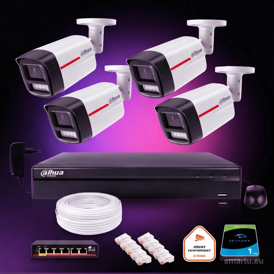 Dahua WizColor 2K zestaw monitoringu 4 kamery zewnętrzne 8Mpx LED 50m NVR dysk