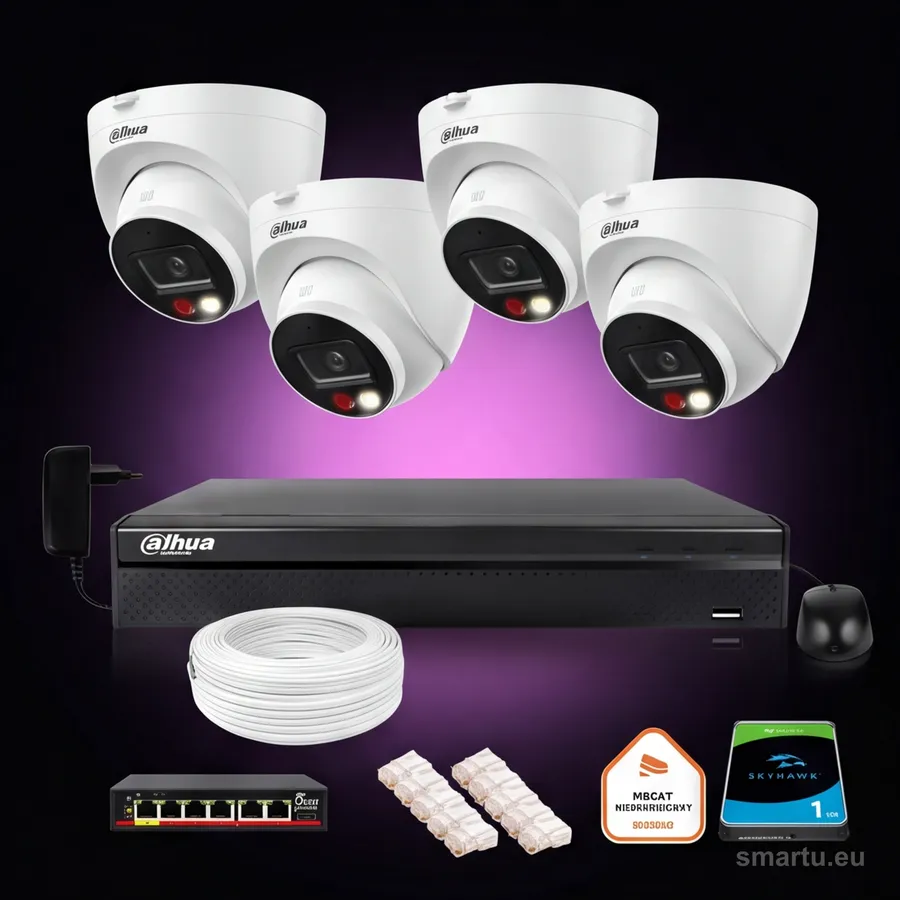 Dahua zestaw monitoringu IP 4K 8mpx 4 kamery IPC-HDW2849TM-S-IL dysk twardy NVR WizSense
