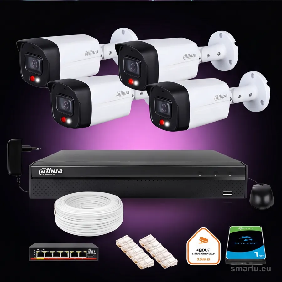 Dahua zestaw monitoringu IP 4K 8mpx 4 kamery IPC-HDW2849TM-S-IL dysk 1TB WizSense czarny