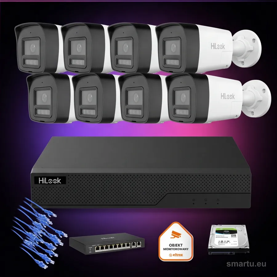 HiLook 8x IPC-B180HA-LU tuba 8MP Smart Hybrid Light zestaw monitoringu IP Bullet NVR HiLook 8x IPC-B180HA-LU tuba 8MP Smart Hybrid Light zestaw monitoringu IP Bullet NVR