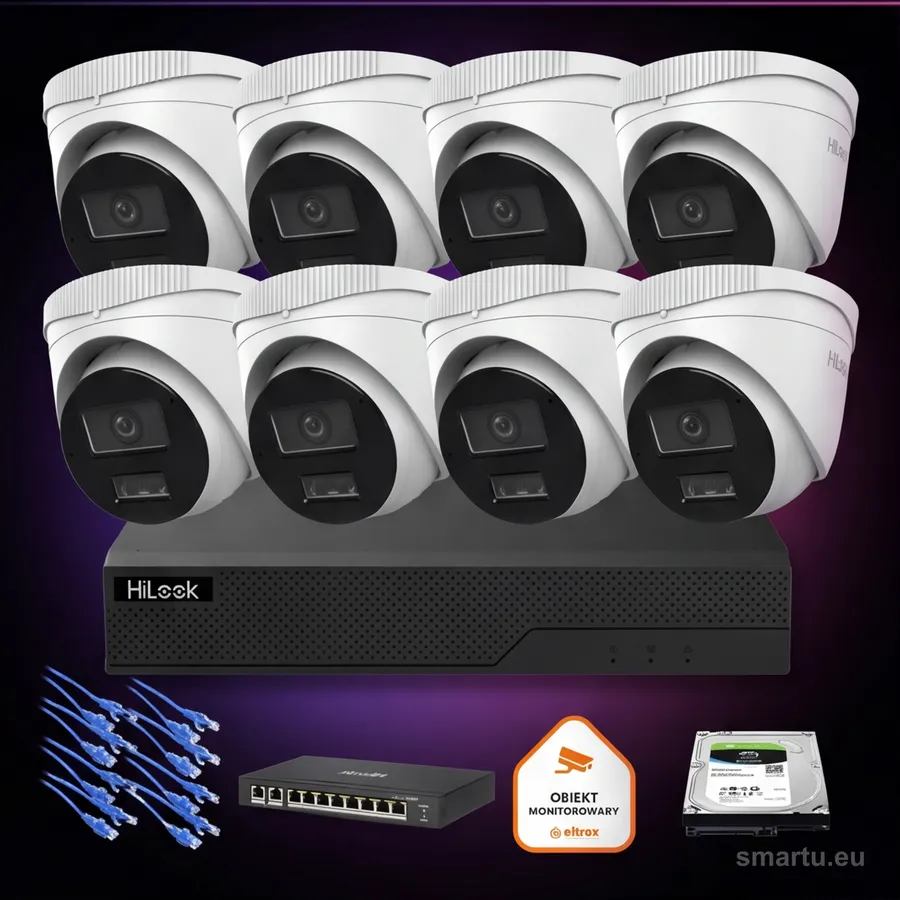 HiLook 8x IPC-T280HA-LU 8MP Smart Hybrid Light zestaw monitoringu IP Turret NVR PoE 4K HiLook 8x IPC-T280HA-LU 8MP Smart Hybrid Light zestaw monitoringu IP Turret NVR PoE 4K